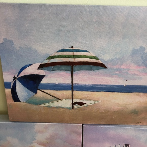 Like-New Set of 3 Beach Theme Stretched Canvas on Wooden Frame Prints - Picture 2 of 6